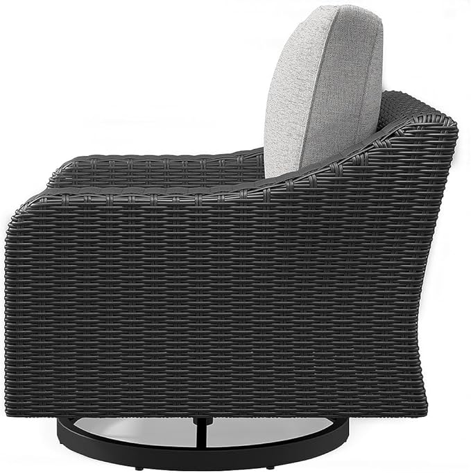 Signature Design by Ashley Beachcroft Casual Outdoor Weather Resistant Rust Free Swivel Lounge Chair with Removable Cushion, Light Gray & Black
