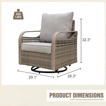 Modern Wicker Outdoor Swivel Rocking Chairs, Rattan Glider Rocker Chairs Patio Armchairs for Backyard, Deck, Porch, Garden, 4 Pieces, Brown/Gray