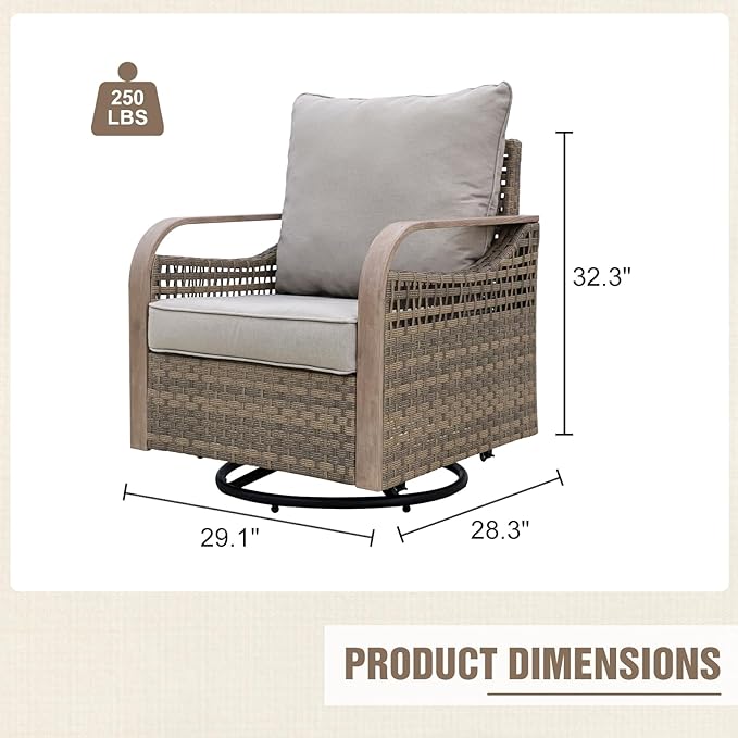 Modern Wicker Outdoor Swivel Rocking Chair, Rattan Glider Rocker Chair Patio Furniture for Backyard, Deck, Porch, Garden, 1 Piece, Brown/Gray