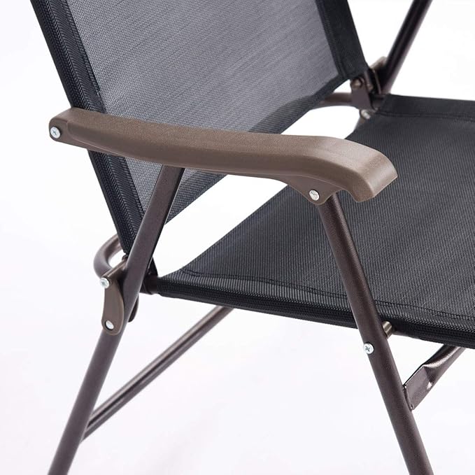 Giantex Set of 2 Patio Folding Chairs, Outdoor Patio Dining Chairs w/Armrest, Sling Back, Metal Frame - Photo 9