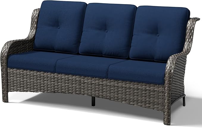 Joyside Outdoor Patio Couch, 3 Seater Outdoor Wicker Sofa with High Back, Deep Seating, Wide Armrest, Thickened Cushions - Photo 8