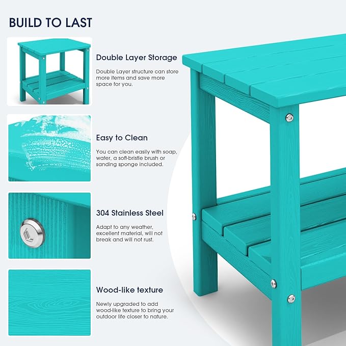 KINGYES Outdoor Side Table Set of 2, Double Layer Adirondack End Table- Aruba