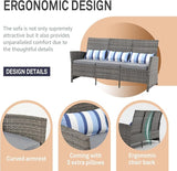 SUNSITT Outdoor Furniture 3 Seats Patio Couch, Outdoor Wicker Sofa, Grey PE Wicker with Grey Cushions & Lumbar Pillows - Photo 5