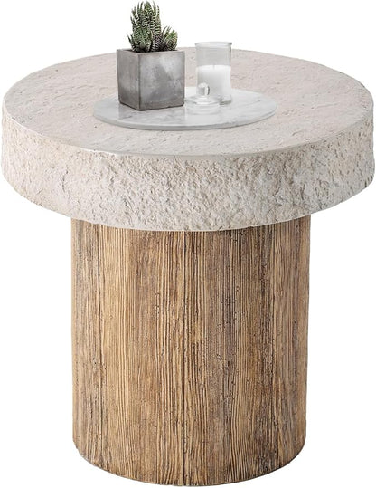 HOMPUS Outdoor Dining Table, Concrete Coffee Table Round, 20 inches with MgO Tabletop, Antique Beige for Patio, Garden, Backyard