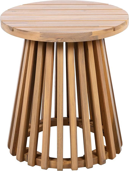Merax Outdoor Acacia Wood Coffee Table 15.75" Round Patio Side Table for Backyard Lawn Balcony, Aesthetic Slat Base Design (Light Teak)