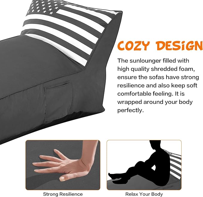 Outdoor Chaise Lounge Chair, Sunbed UV Resistant American Flag Sofa Couch Patio Waterproof Outside Sunlounge Reclining - Photo 3
