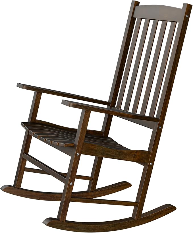 Nouva All-Weather Patio Rocking Chair, Solid Wood High Back Outdoor Porch Rocker Lounge Camping Chair for Porch Patio Fire Pit Garden Backyard Deck Poolside Lawn,Natural