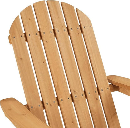 Yaheetech Folding Adirondack Chair Set of 2 Outdoor, 300LBS Solid Wood Garden Chair Weather Resistant, Fire Pit Lounge Chairs for Garden/Yard/Patio/Lawn, Natural Wood