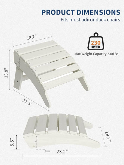 Garvee Folding Adirondack Ottoman Set of 2, HDPE Outdoor Footrest for Adirondack Chair, All-Weather Resistant for Deck Backyard Patio Outside Poolside Porch Lawn - White