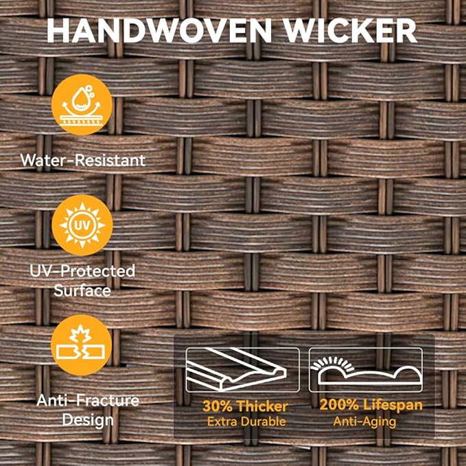 Wicker Rocking Swivel Glider Chair with Cushion for Porch, Balcony, and Backyard Use