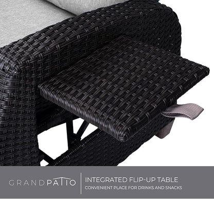 Grand patio Outdoor Reclining Chairs with Extended Footrest 2-Piece Adjustable Patio Wicker,Lounge Recliner up to 150° with Flip Side Table Griege