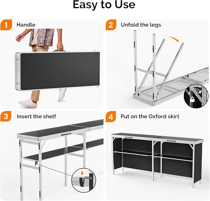 VINGLI 43" Portable Bar Table, 3-Tier Shelves, Carry Bag，Mobile Bar Table for Events, Party, Camping, Picnic, Tradeshow - Photo 4