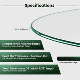 32 inch Round 1/4" Thick Pencil Polished Edge Glass Table Top with 6 Bumpers - Tempered - Photo 4