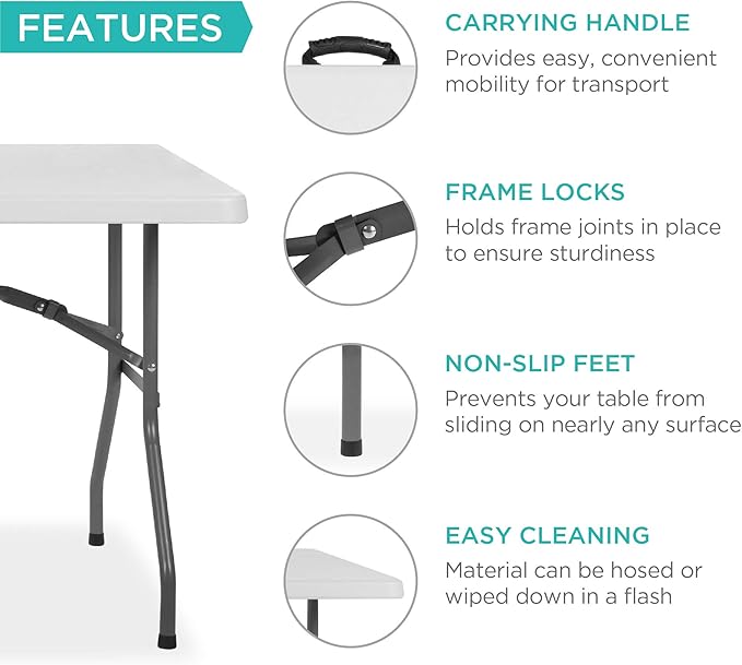 Best Choice Products 6ft Plastic Folding Table, Indoor Outdoor Heavy Duty Portable w/Handle, Lock for Picnic, Party - Photo 5