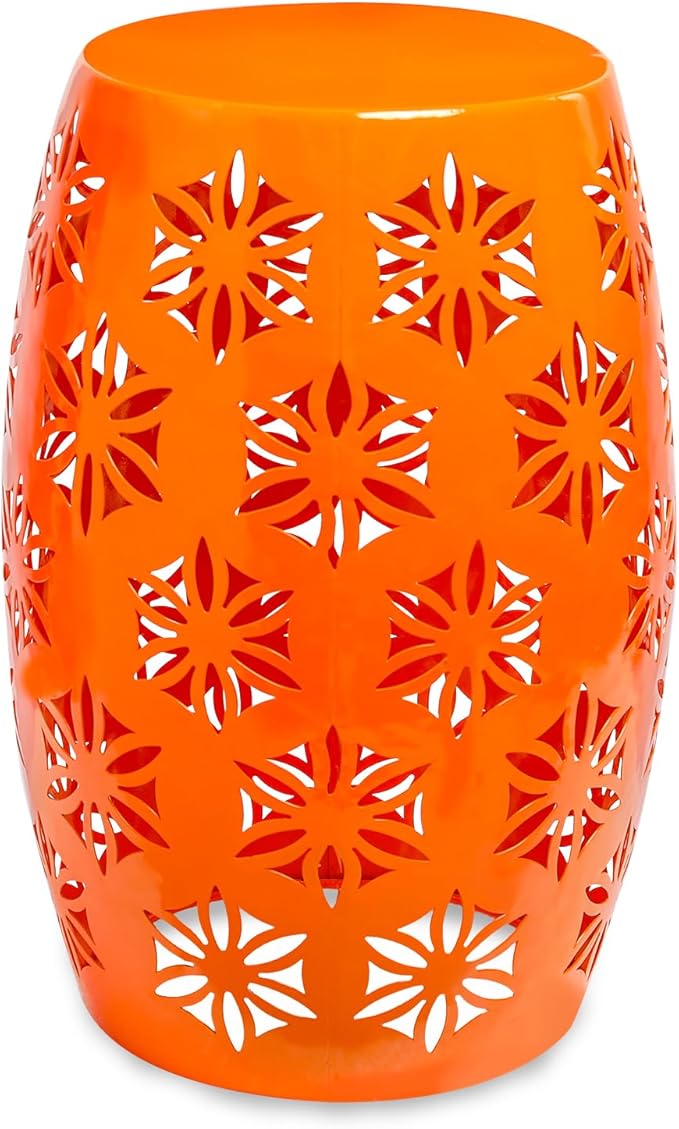 Vipush Outdoor Lace Cut Iron Side Table, Patio Garden Stool Coffee End Table Nightstand for Small Spaces, Living Room, Front Porch, Poolside, Orange