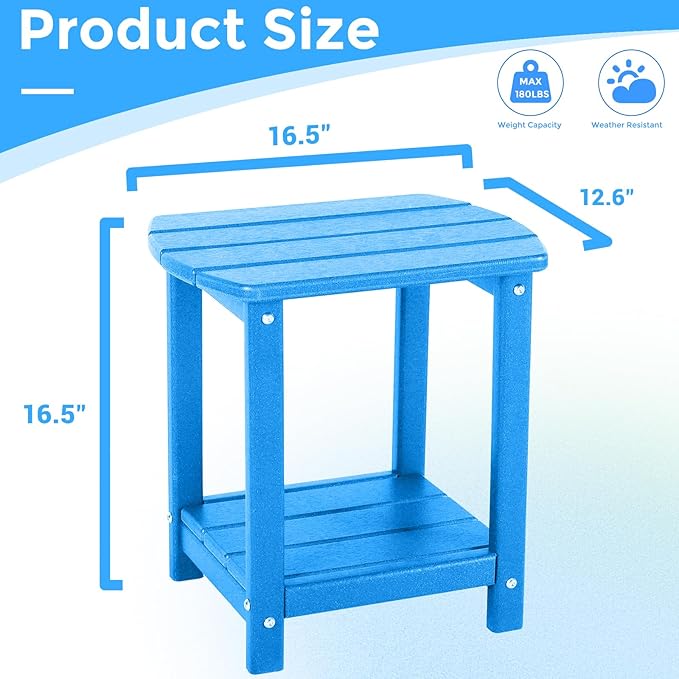 Adirondack Square Outdoor Side Table,2-Tier Storage Patio Side Table, HDPE End Tables for Backyard Pool Porch Garden Lawn (Pacific Blue)