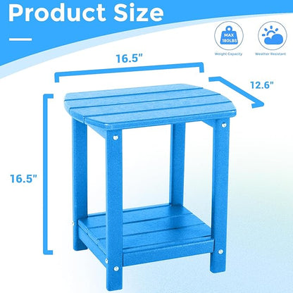 Adirondack Square Outdoor Side Table,2-Tier Storage Patio Side Table, HDPE End Tables for Backyard Pool Porch Garden Lawn (Pacific Blue)
