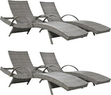 80.3” Outdoor Chaise Lounge, Grey Pool Lounge Chairs Set of 4, Wicker Recliner Chair with Pull-Out Side Table - Photo 1