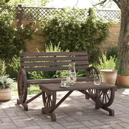 Burnt Wood Solid Fir Wood Two-Piece Garden Lounge Set for Outdoor Patio and Balcony with Rustic Design and Ergonomic Seating