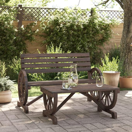 Burnt Wood Solid Fir Wood Garden Lounge Set Two-Piece Outdoor Furniture with Rustic Design and Ergonomic Seating for Patio Balcony Relaxation
