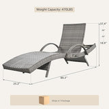 Set of 2 Gray Outdoor Chaise Lounge Chairs, Wicker Patio Lounge Chairs with Adjustable Backrest and Armrests - Photo 2