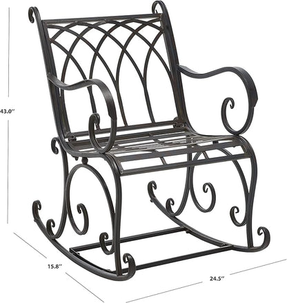 SAFAVIEH Outdoor Collection Medrano Victorian Black Rust Wrought Iron Rocking Chair