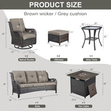 Belord Patio Furniture Set with Fire Pit Table, 7 Piece Wicker Outdoor Furniture Set - Photo 2