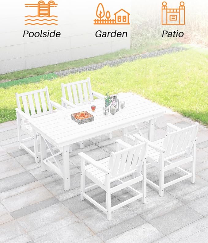 HDPE Outdoor Dining Set of 6, Patio Dining Table Set with 4 Chairs and 1 Bench - Photo 7