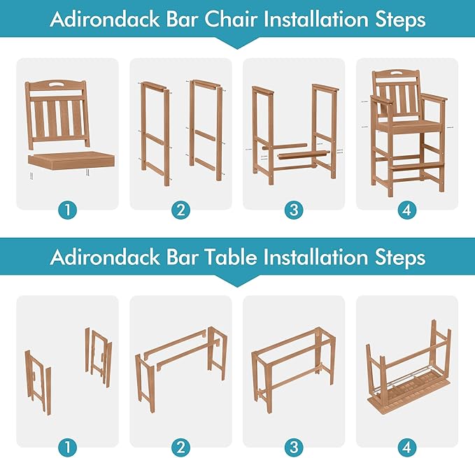 Ciokea Outdoor Bar Height Table Set of 5, 60" Extra Long Rectangle High Top Table and 4 Oversized Adirondack Chairs Set - Photo 9