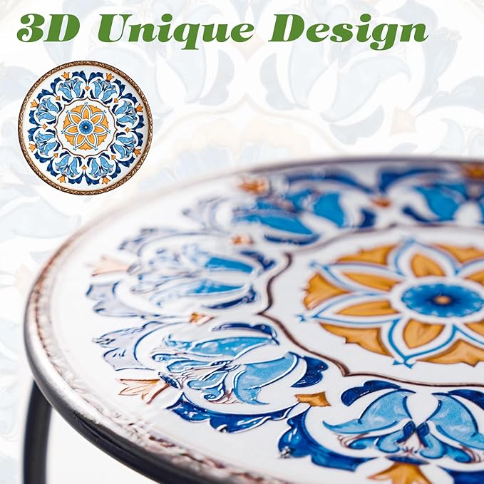 Outdoor Side Table Mosaic Patio Small End Table Metal Coffee Tea Accent Table for Patio Living Room Bedroom Yard Porch - Photo 3