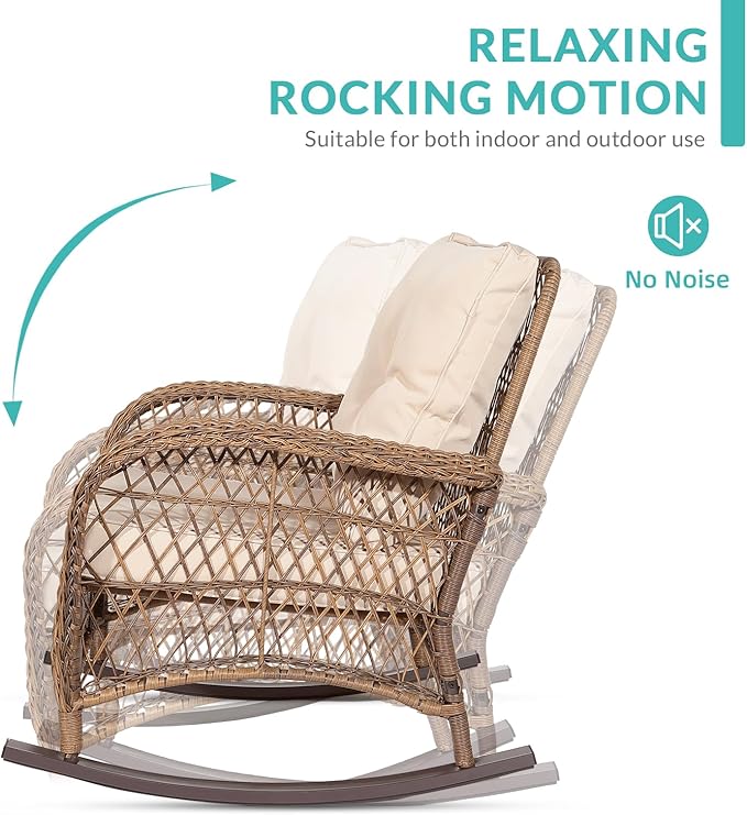 MEETWARM 3 Pieces Outdoor Wicker Rocking Chair Set - Photo 4
