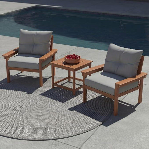 3 Piece HDPE Outdoor Patio Furniture Set, All-Weather 2 Armchairs with Side Table - Photo 1