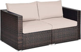 Tangkula Wicker Loveseat 2 Piece, Patio Furniture Couch with Removable Cushions, Rattan Loveseat Sofa for Balcony, Deck - Photo 1