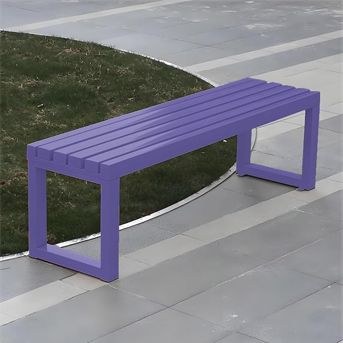Outdoor Metal Backless Bench,Colorful Garden Bench Slatted Seat,All-Weather Outdoor Park Benches for Backyard, Porch, Or Lawn(100cm/39.3inch, Purple)