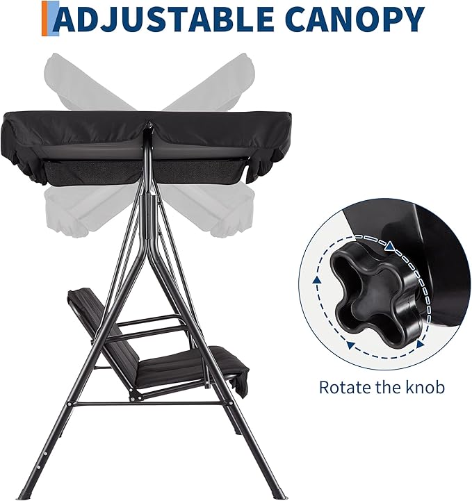 GarveeLife Outdoor Porch Swing Chair with Adjustable Canopy for Adults, 3-Seat Patio Glider Bench with Thick Cushions - Photo 3