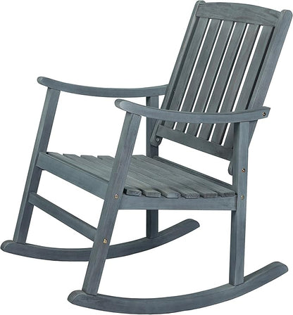 Eyely KCR102B Winnie Classic Slat-Back 300-Lbs Support Acacia Wood Patio Outdoor Rocking Chair for Garden, Lawn, Backyard, Pool, Deck, Beach, Firepit, Gray