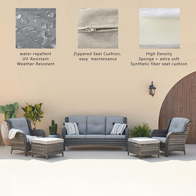 Rilyson Outdoor Patio Wicker Furniture Set - 5 Piece Rattan Patio Conversation Sectional Sofa Set with 1 Couch - Photo 6