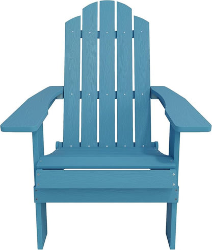 MXIMU Folding Adirondack Chair for Outdoor: Easy to Assemble and Comfortable Adirondack Chairs - All Weather Composite Plastic Chair for Outside Fire Pit Patio Lawn Garden Backyard Use(Blue)