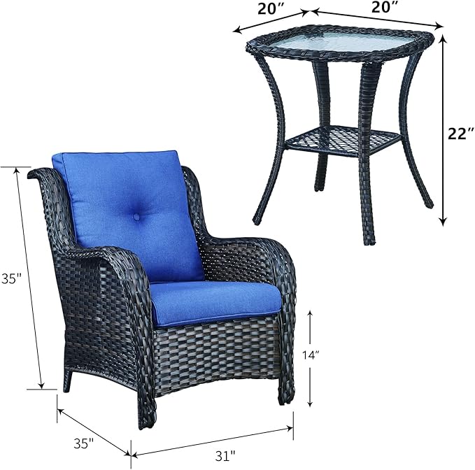 Rilyson Patio Bistro Set Wicker Chairs - 3 Piece Outdoor Rattan Conversation Set with 2 Armrest Chair and 1 Side Table - Photo 3