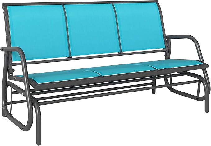 Outsunny 3-Person Patio Glider Bench, Outdoor Porch Glider Swing with 3 Seats, Breathable Mesh Fabric, Metal Frame, Blue - Photo 1