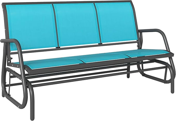 Outsunny 3-Person Patio Glider Bench, Outdoor Porch Glider Swing with 3 Seats, Breathable Mesh Fabric, Metal Frame, Blue - Photo 1