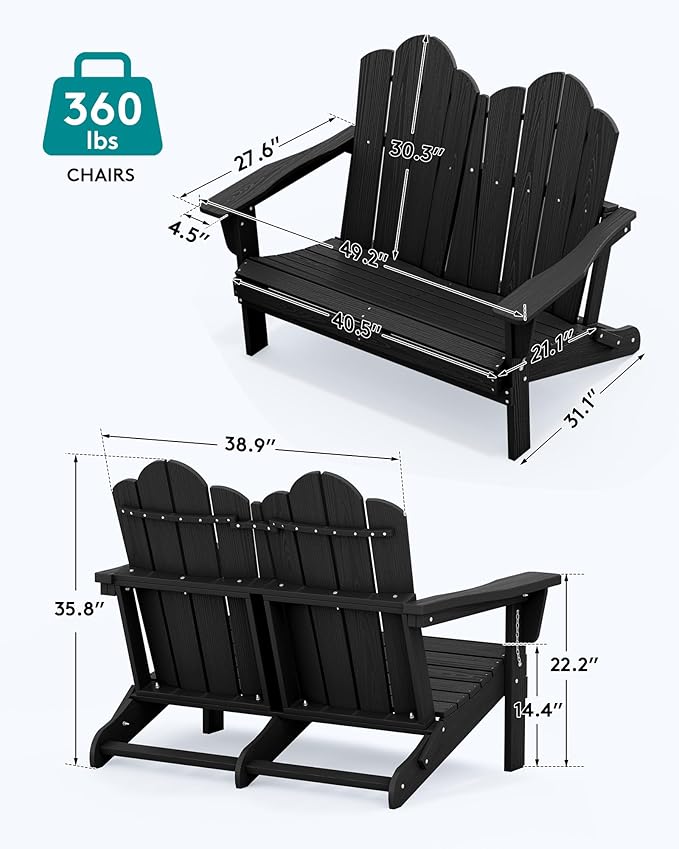 SERWALL 3 Pieces Patio Adirondack Bench Set - Photo 3