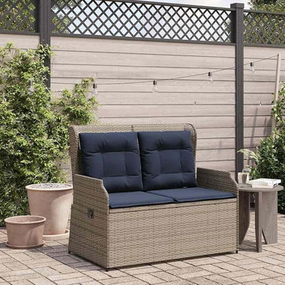 Reclining Garden Bench Gray Poly Rattan Outdoor Seating for Patio Balcony Porch 40.9 Inch Modern Loveseat with Adjustable Backrest Weather-Resistant for Living Room Garden and Sunroom