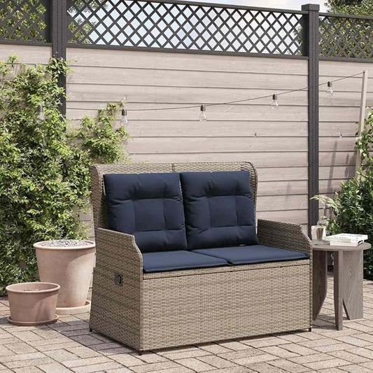 Reclining Garden Bench Gray Poly Rattan Outdoor Seating for Patio Balcony Porch 40.9 Inch Modern Loveseat with Adjustable Backrest Weather-Resistant for Living Room Garden and Sunroom