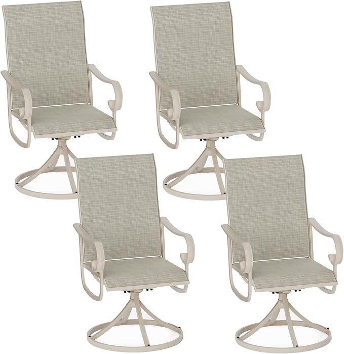 Patio Swivel Chairs Set of 4, Outdoor Dining Chairs with High Back, All-Weather Swivel Rocker Chair with Sturdy Metal Frame for Outdoor Poolside Lawn Garden, Sandshell