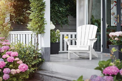 Keter Alpine Adirondack Resin Outdoor Furniture Patio Chairs with Cup Holder-Perfect for Beach, Pool, and Fire Pit Seating, White