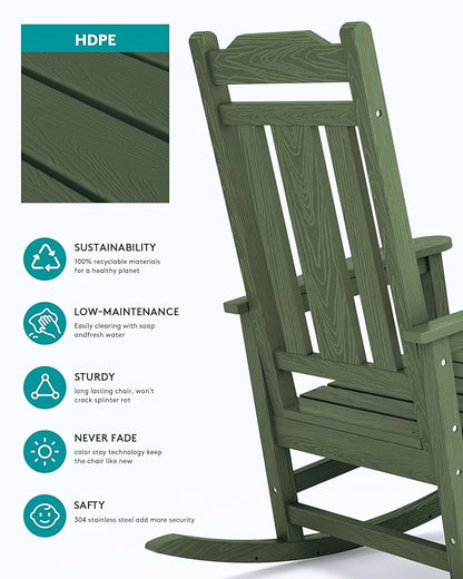 SERWALL Oversized Rocking Chair Set of 2 Outdoor, HDPE Outdoor Rocking Chair Set of 2, Avocado