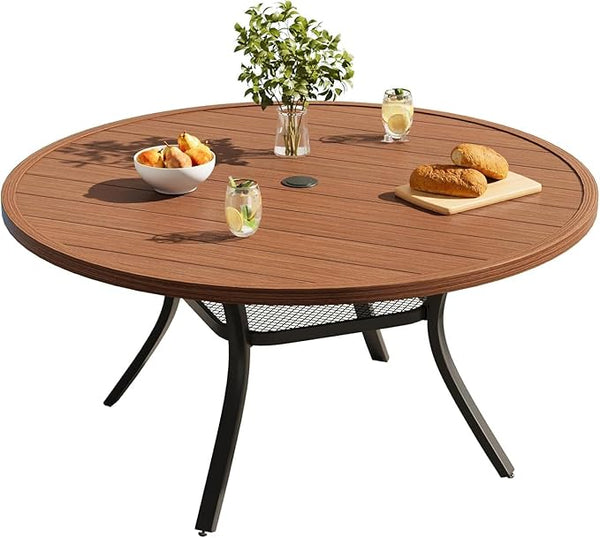 VICLLAX Round Patio Dining Table for 4-6, Outdoor Metal Dining Table with Umbrella Hole for Deck Lawn Garden Backyard - Photo 1