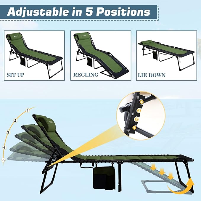 Oversized Padded Outdoor Folding Lounge Chair for Adults 330Ibs Patio Chaise Lounge Chair for Outside Adjustable - Photo 4