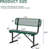 48" Metal Park Benches for Outside - Green Outdoor Benches Heavy Duty Garden Weatherproof Bench with Backrest - Photo 3
